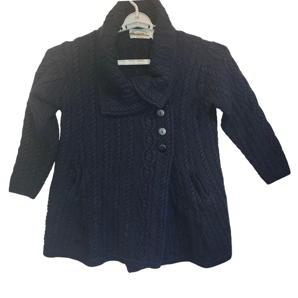 Arancrafts Ireland Navy Blue 100% Merino Wool Cable Knit‎ Asymmetrical Cardigan